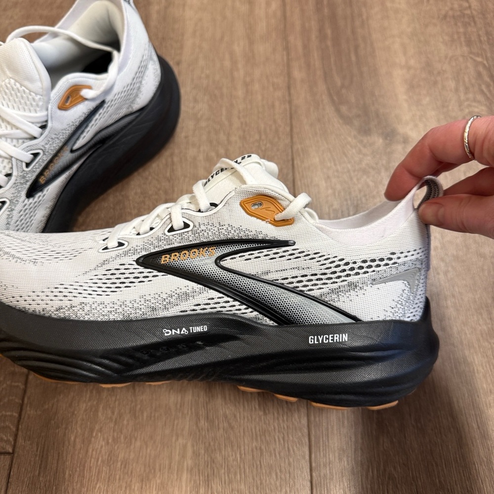 Brooks Men's White and Black Running Shoes with Gold Highlights